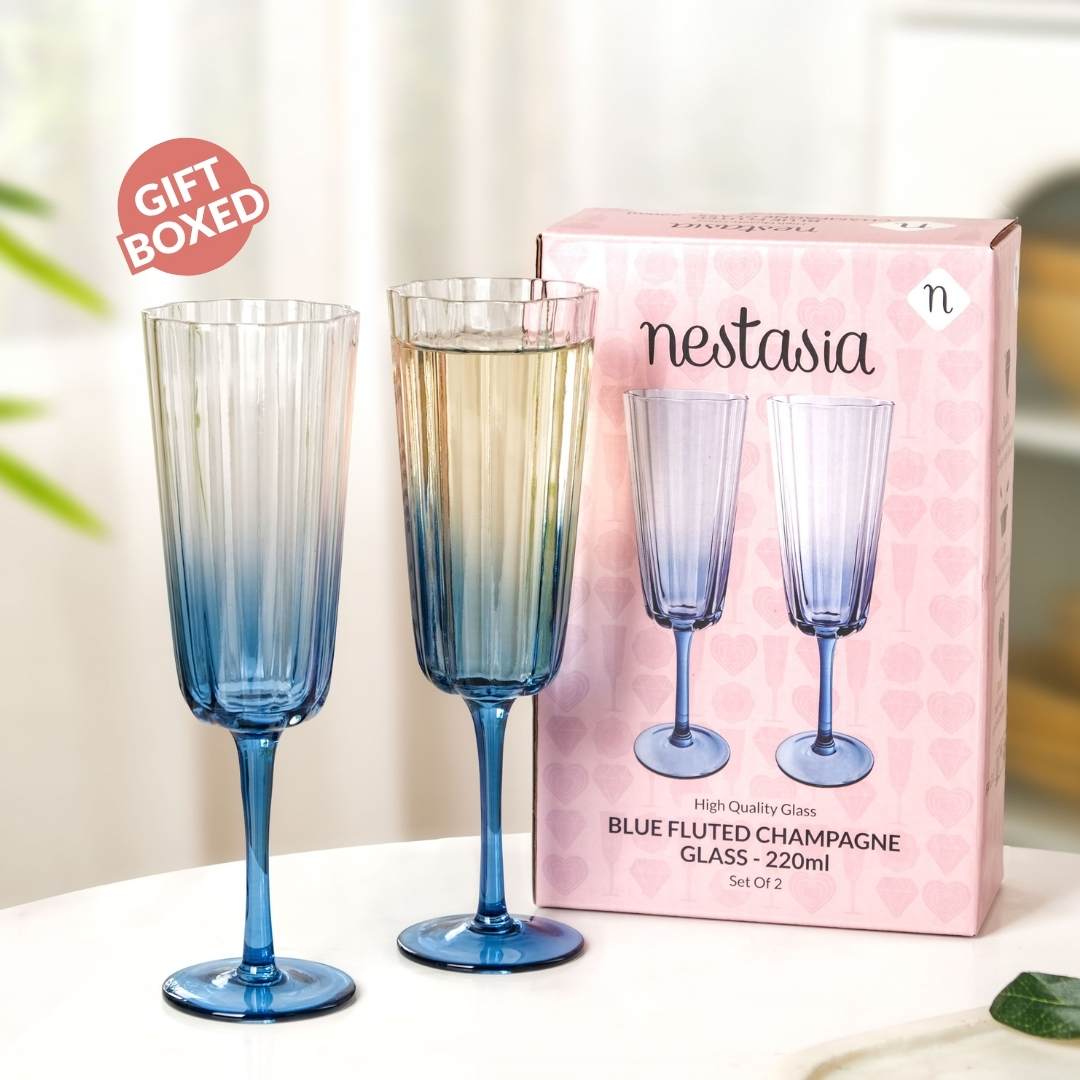 Aurora Ombre Fluted Champagne Glass Set Of 2 Blue 220ml Nestasia