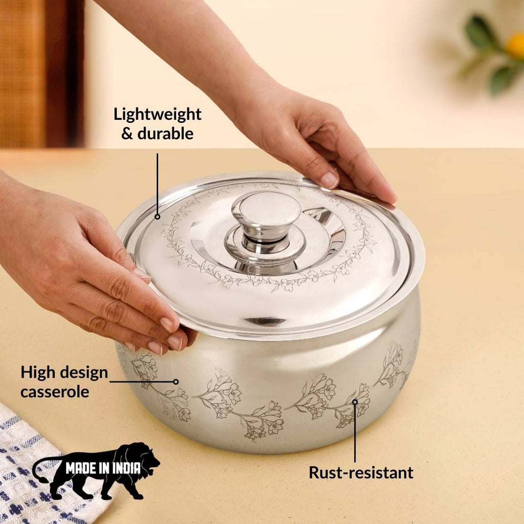 Etched Floral Insulated Stainless Steel Casserole 3000ml Nestasia