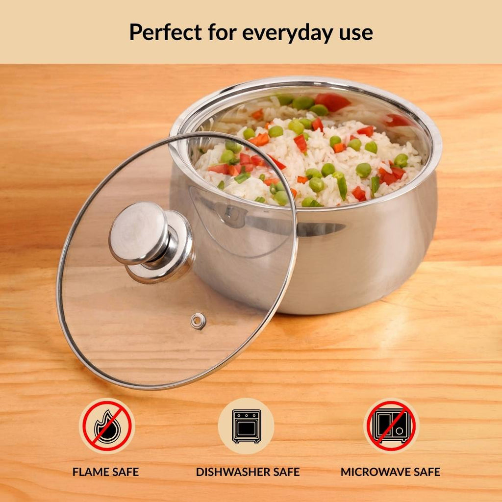Stainless Steel Double Walled Casserole With Glass Lid 1000ml Nestasia