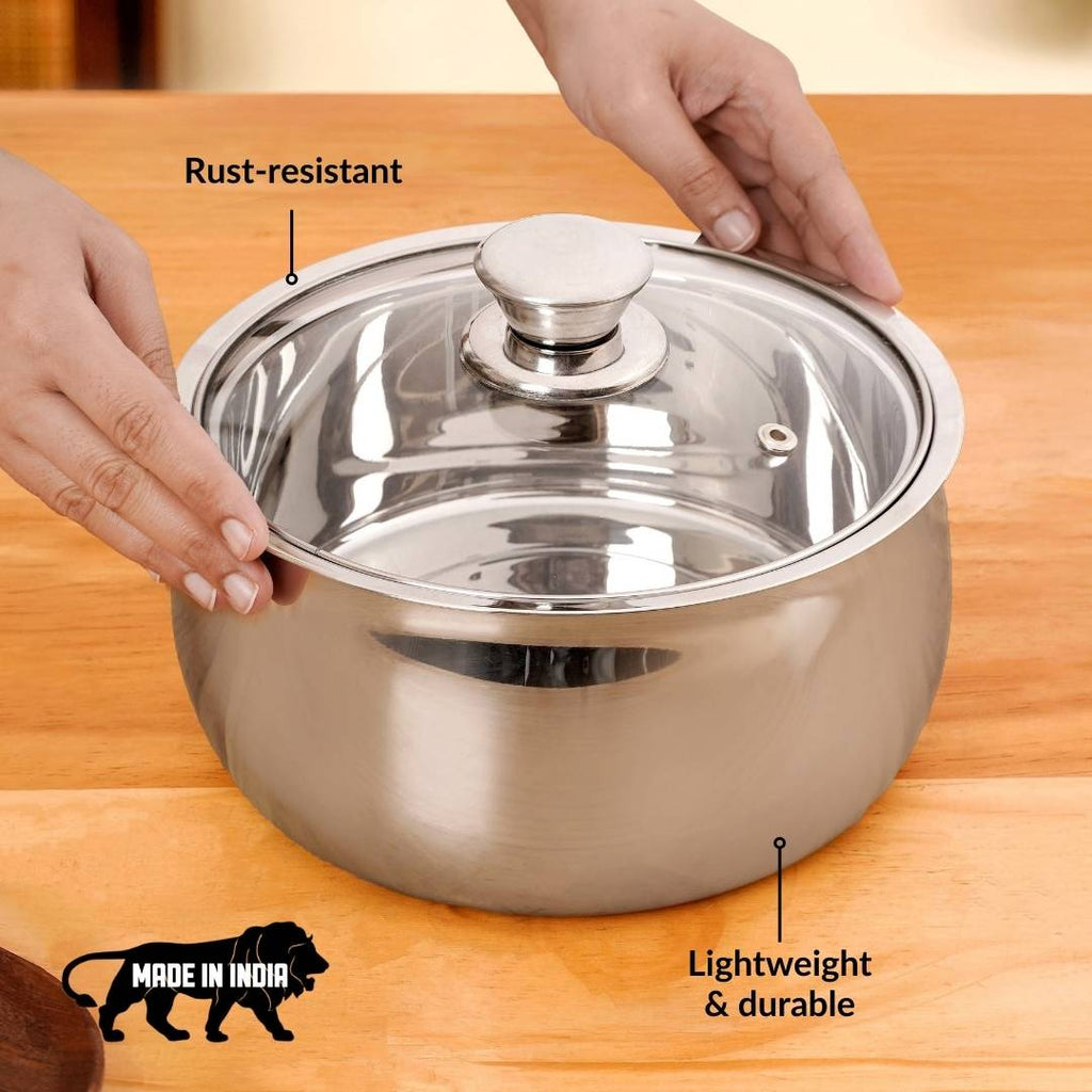 Stainless Steel Double Walled Casserole With Glass Lid 1000ml Nestasia