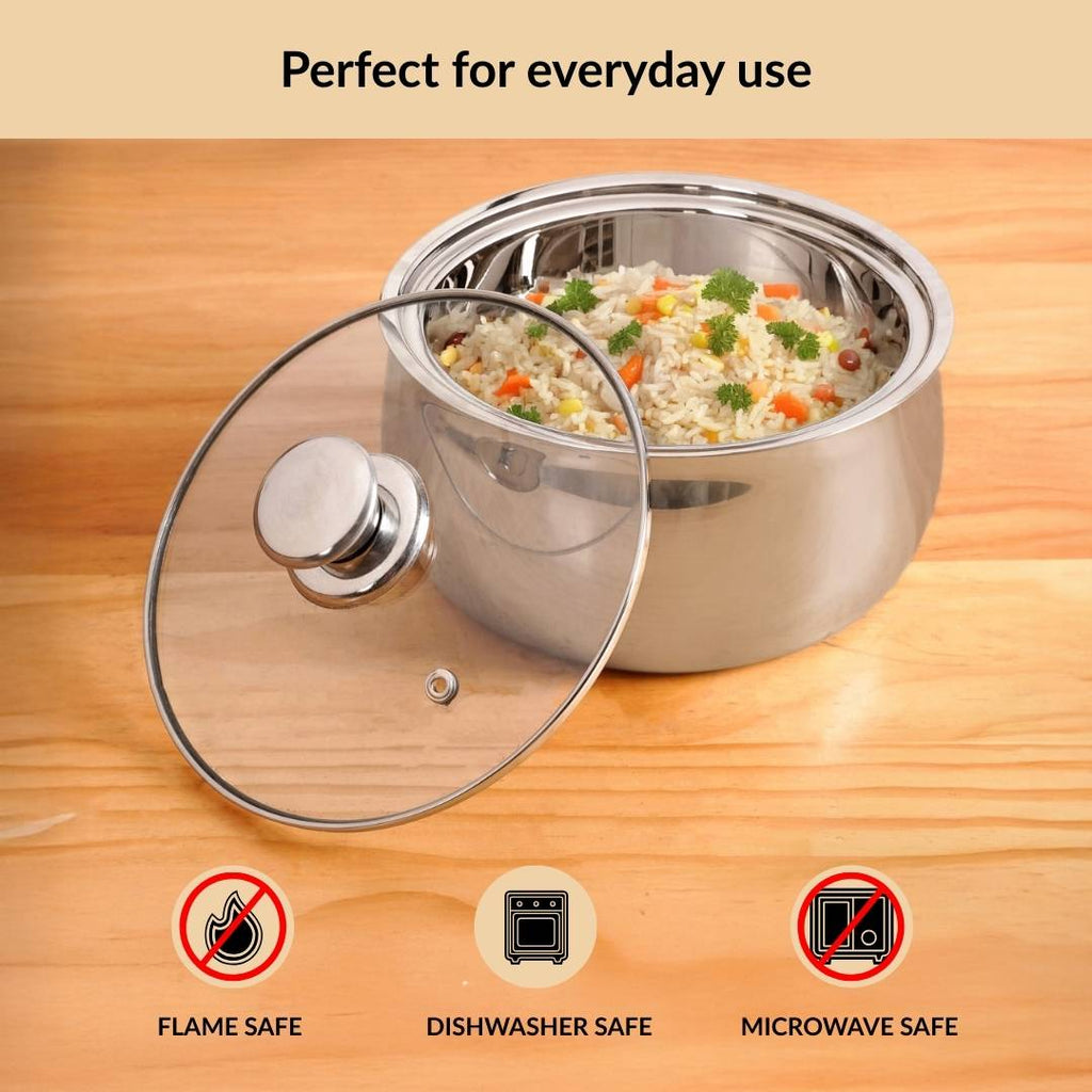 Stainless Steel Insulated Casserole With Glass Lid 2000ml Nestasia