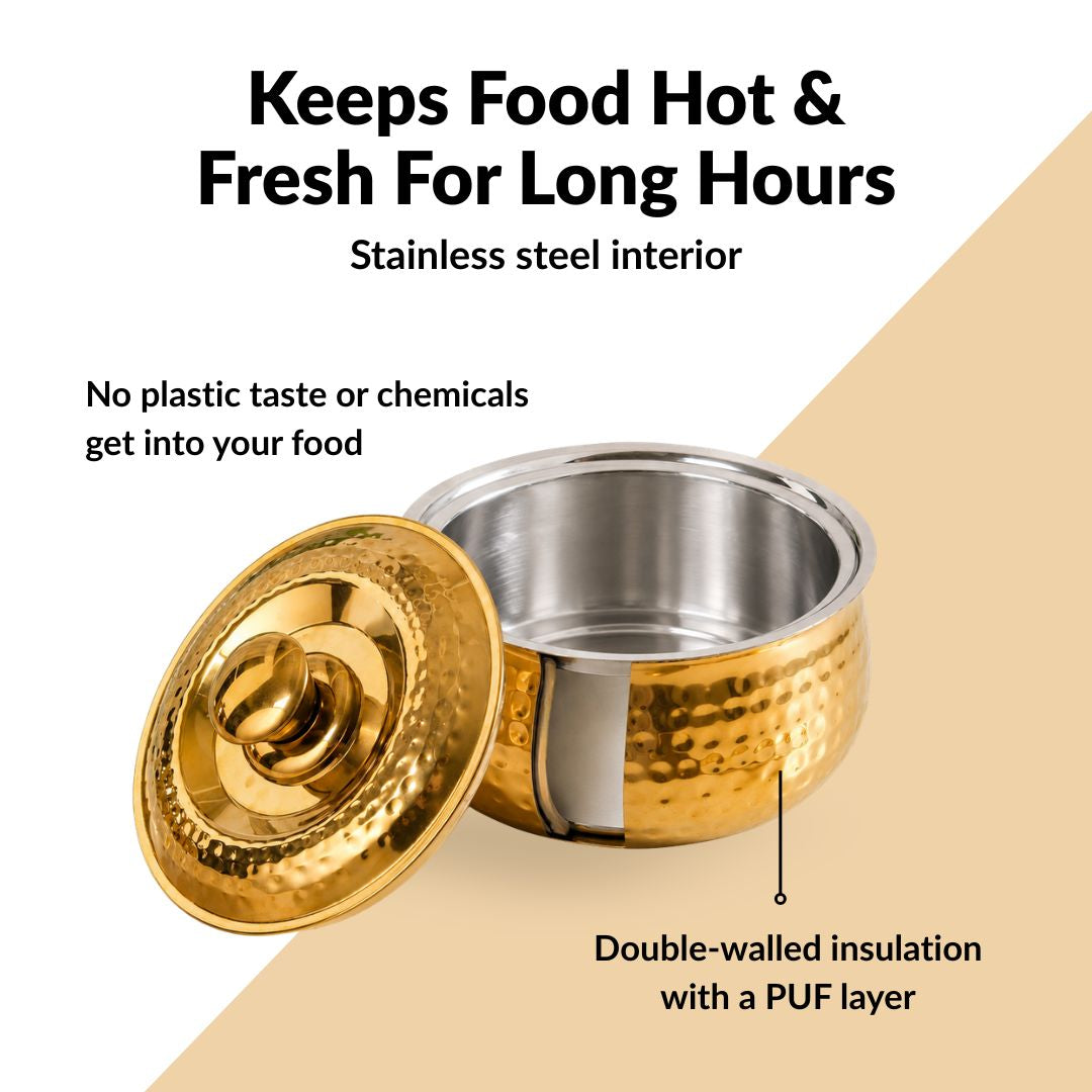 Hammered Gold Steel Double Wall Casserole 1500ml Nestasia