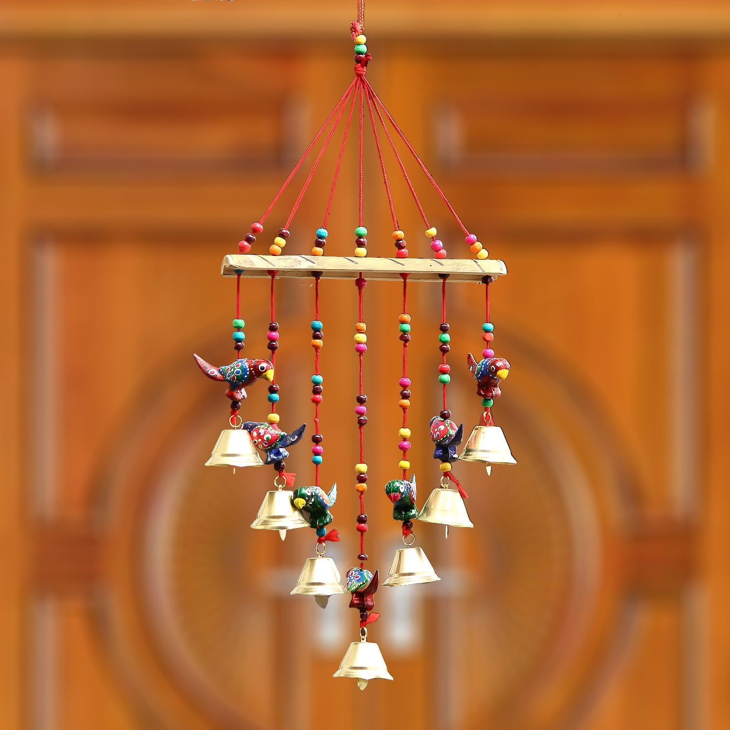 Multicolor Handcrafted Decorative Seven Parrot Wall/Door/Window Hanging Bells