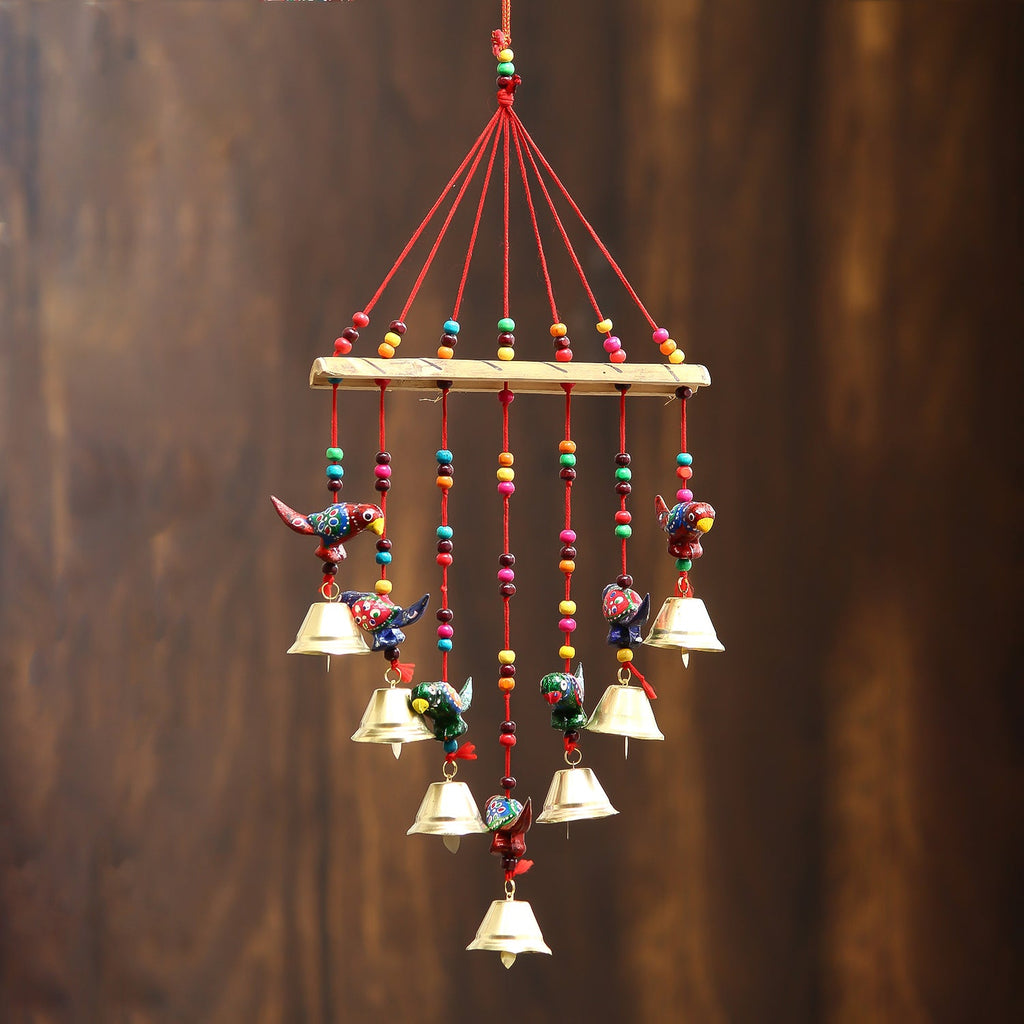 Multicolor Handcrafted Decorative Seven Parrot Wall/Door/Window Hanging Bells