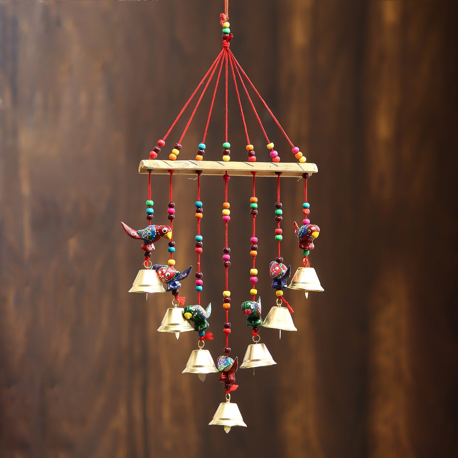 Multicolor Handcrafted Decorative Seven Parrot Wall/Door/Window Hanging Bells