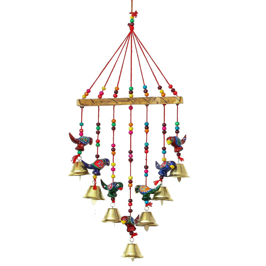 Multicolor Handcrafted Decorative Seven Parrot Wall/Door/Window Hanging Bells