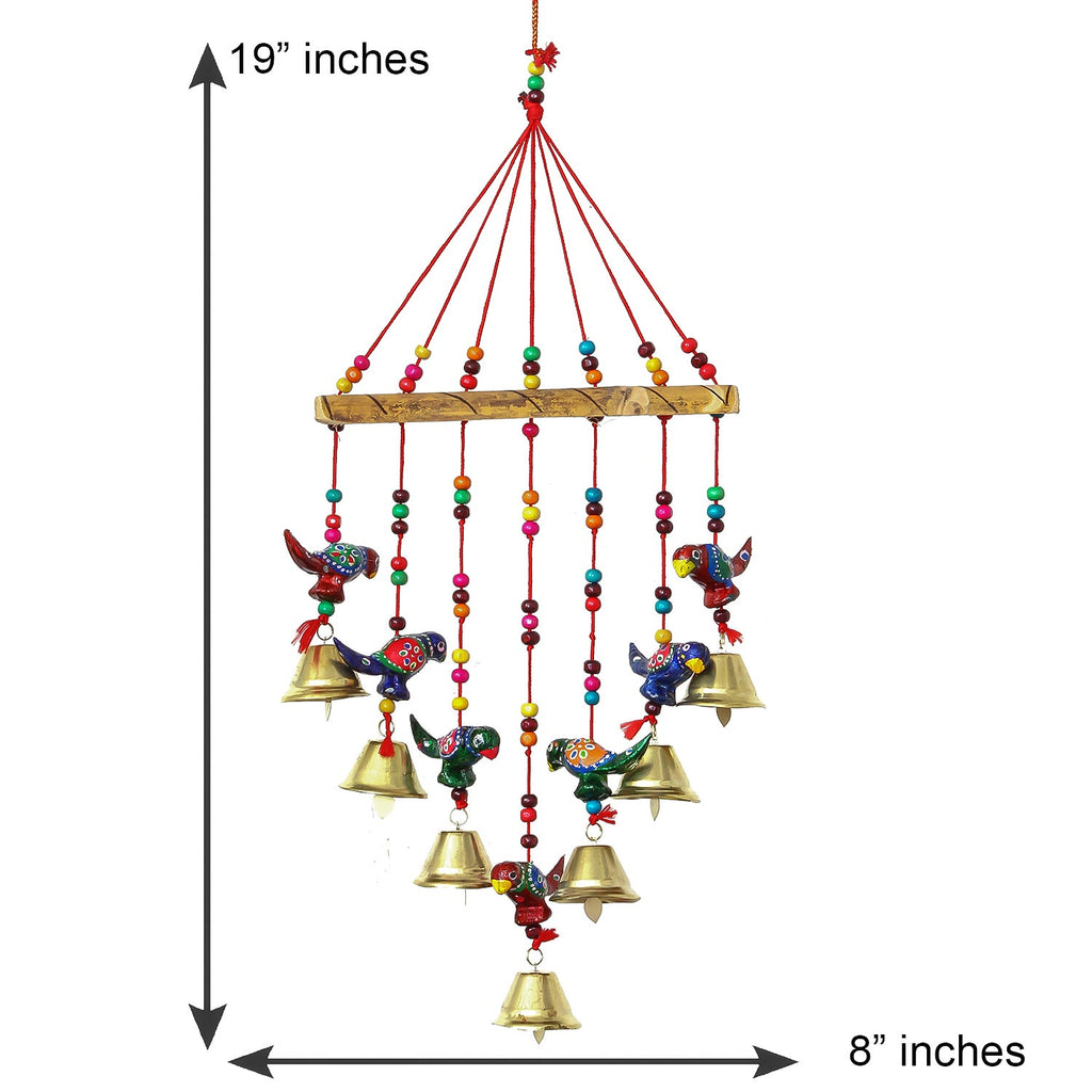 Multicolor Handcrafted Decorative Seven Parrot Wall/Door/Window Hanging Bells