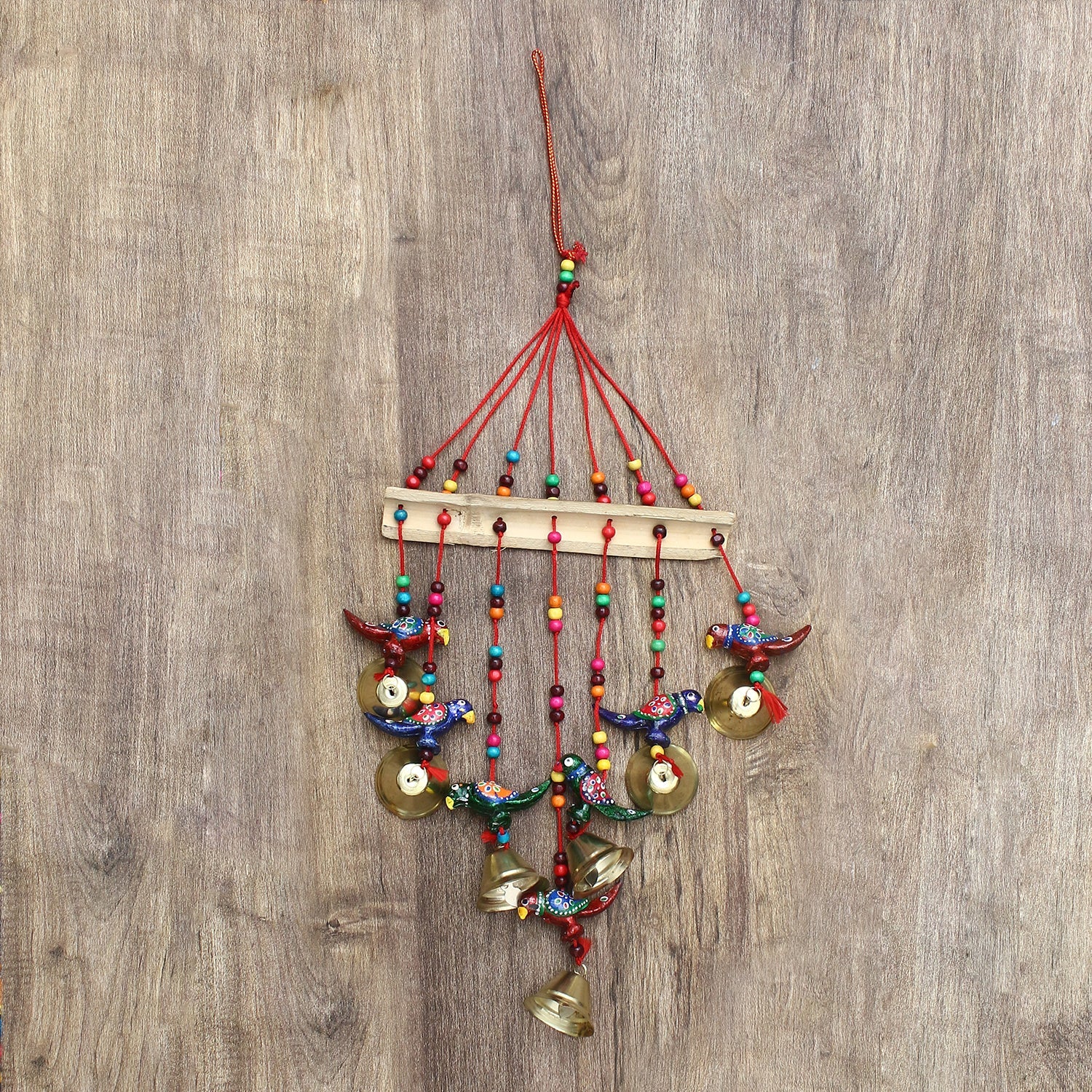 Multicolor Handcrafted Decorative Seven Parrot Wall/Door/Window Hanging Bells