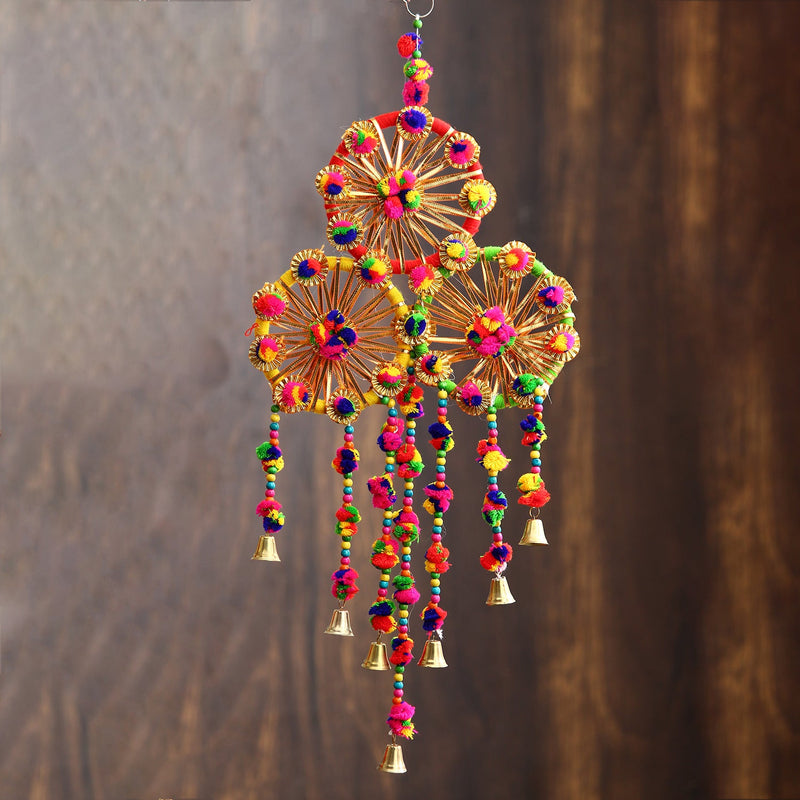 Handcrafted Decorative Colorful Floral Wall/Door/Window Hanging Toran with Bells
