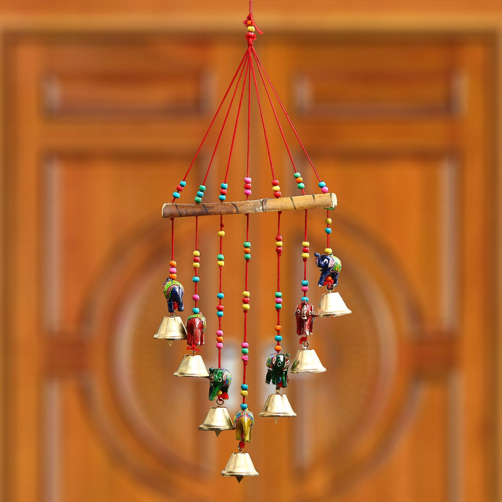 Multicolor Handcrafted Decorative Seven Elephant Wall/Door/Window Hanging Bells