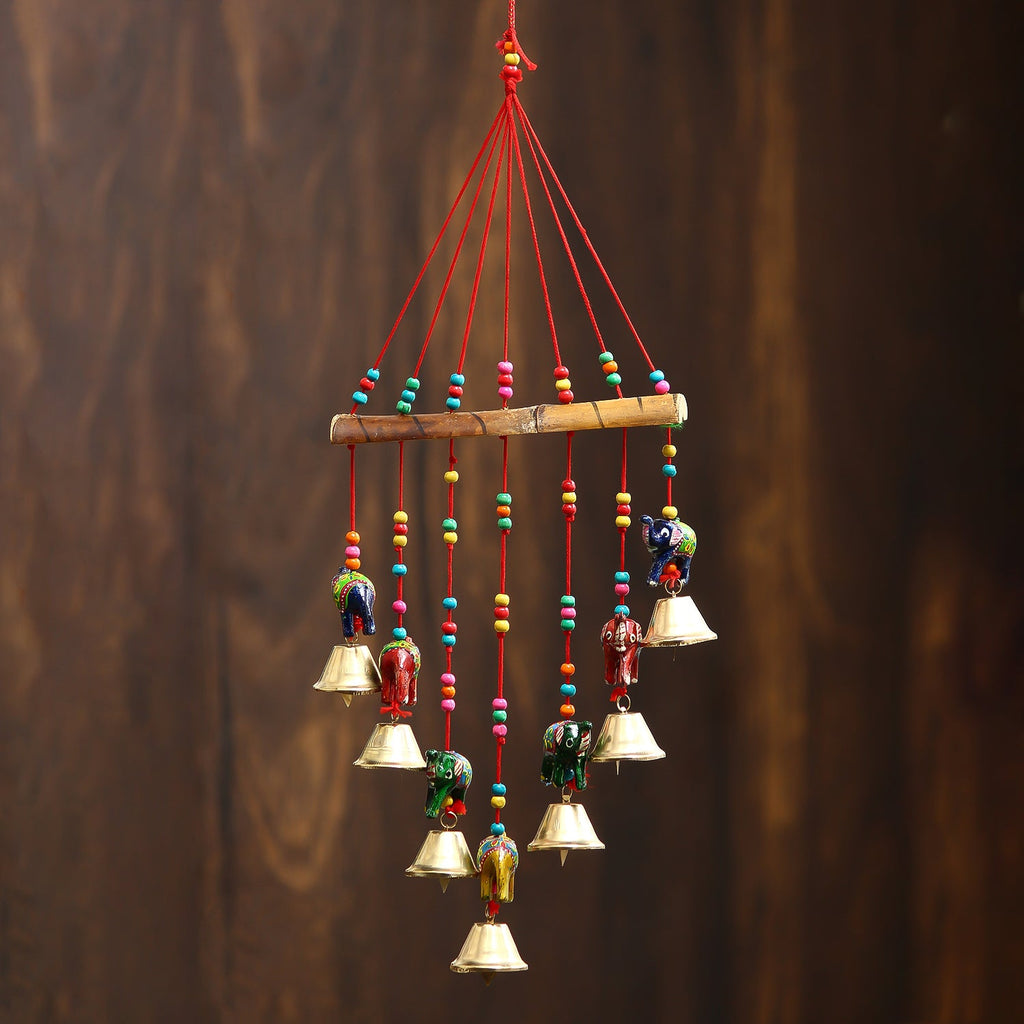 Multicolor Handcrafted Decorative Seven Elephant Wall/Door/Window Hanging Bells