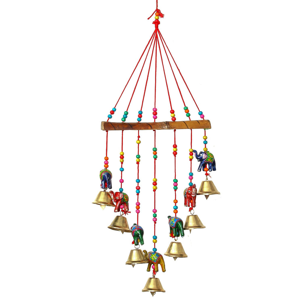 Multicolor Handcrafted Decorative Seven Elephant Wall/Door/Window Hanging Bells