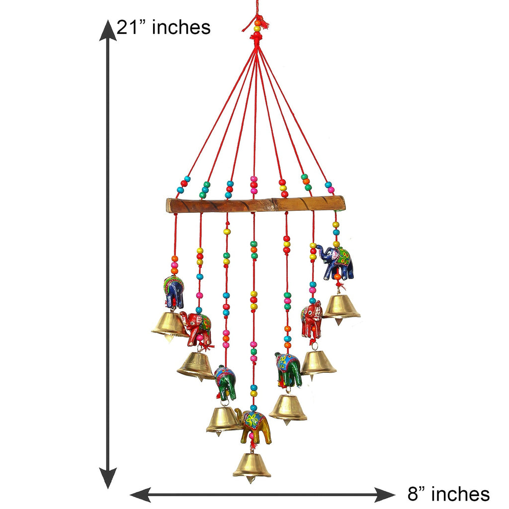 Multicolor Handcrafted Decorative Seven Elephant Wall/Door/Window Hanging Bells
