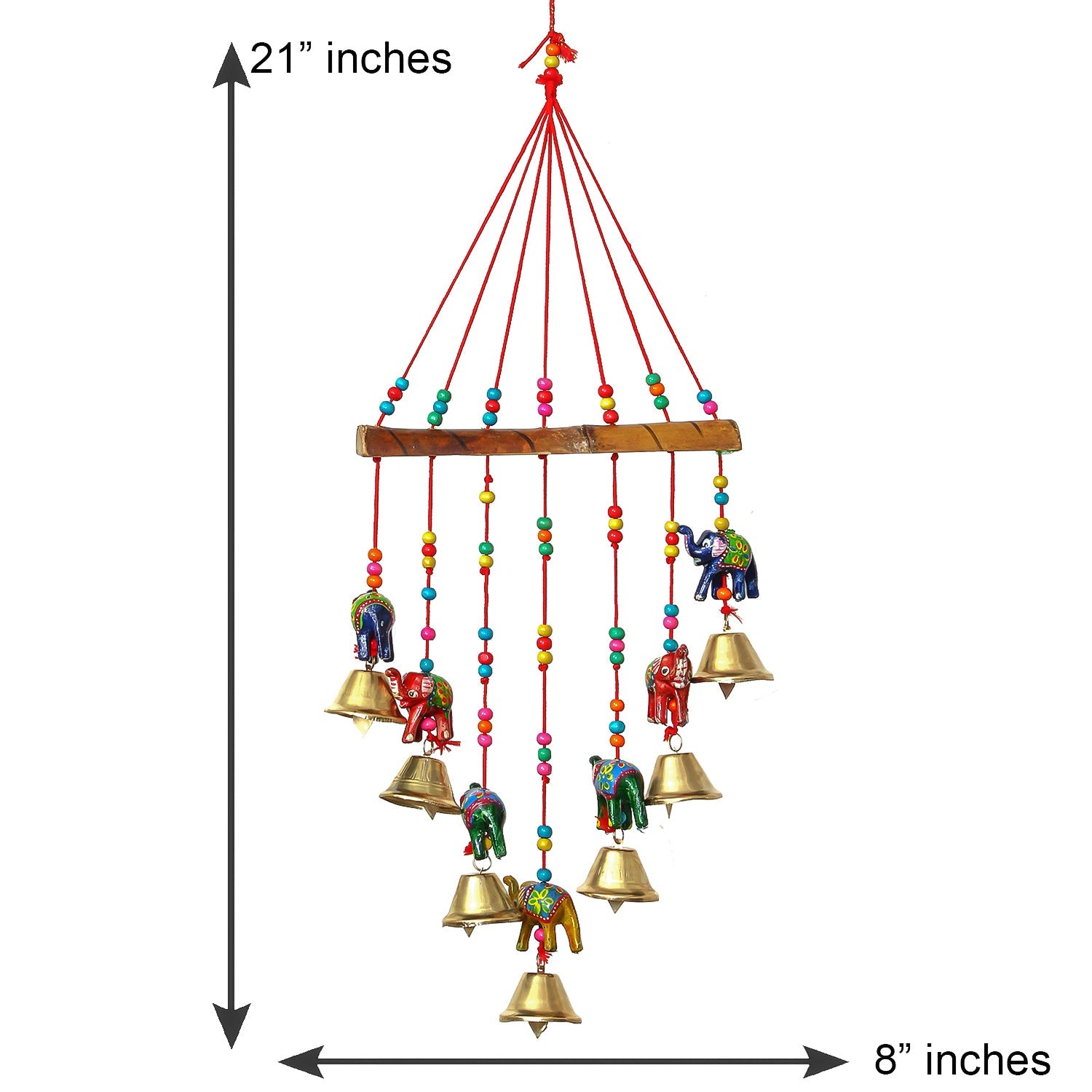 Multicolor Handcrafted Decorative Seven Elephant Wall/Door/Window Hanging Bells