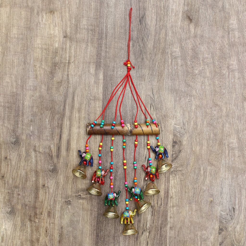 Multicolor Handcrafted Decorative Seven Elephant Wall/Door/Window Hanging Bells