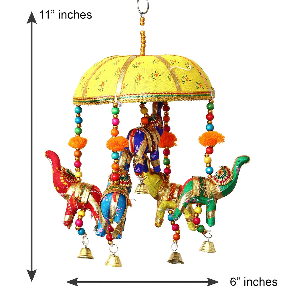 Multicolor Handcrafted Decorative Five Elephant Wall/Door/Window Hanging Bells Kafalo