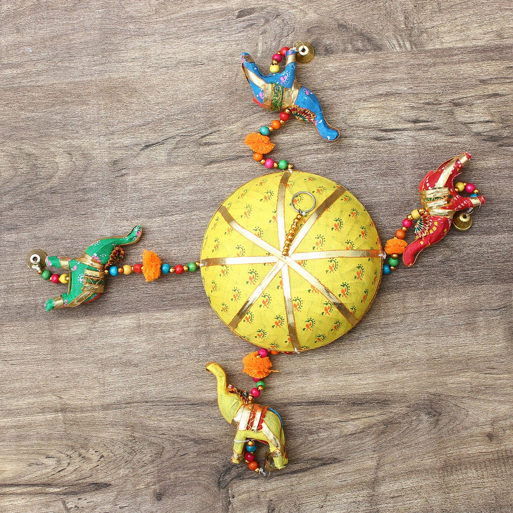 Multicolor Handcrafted Decorative Five Elephant Wall/Door/Window Hanging Bells Kafalo