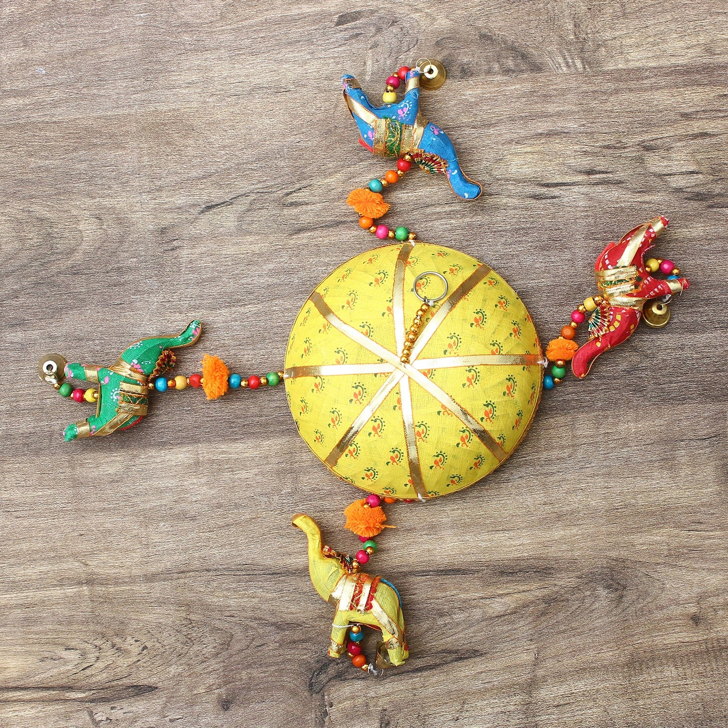 Multicolor Handcrafted Decorative Five Elephant Wall/Door/Window Hanging Bells Kafalo