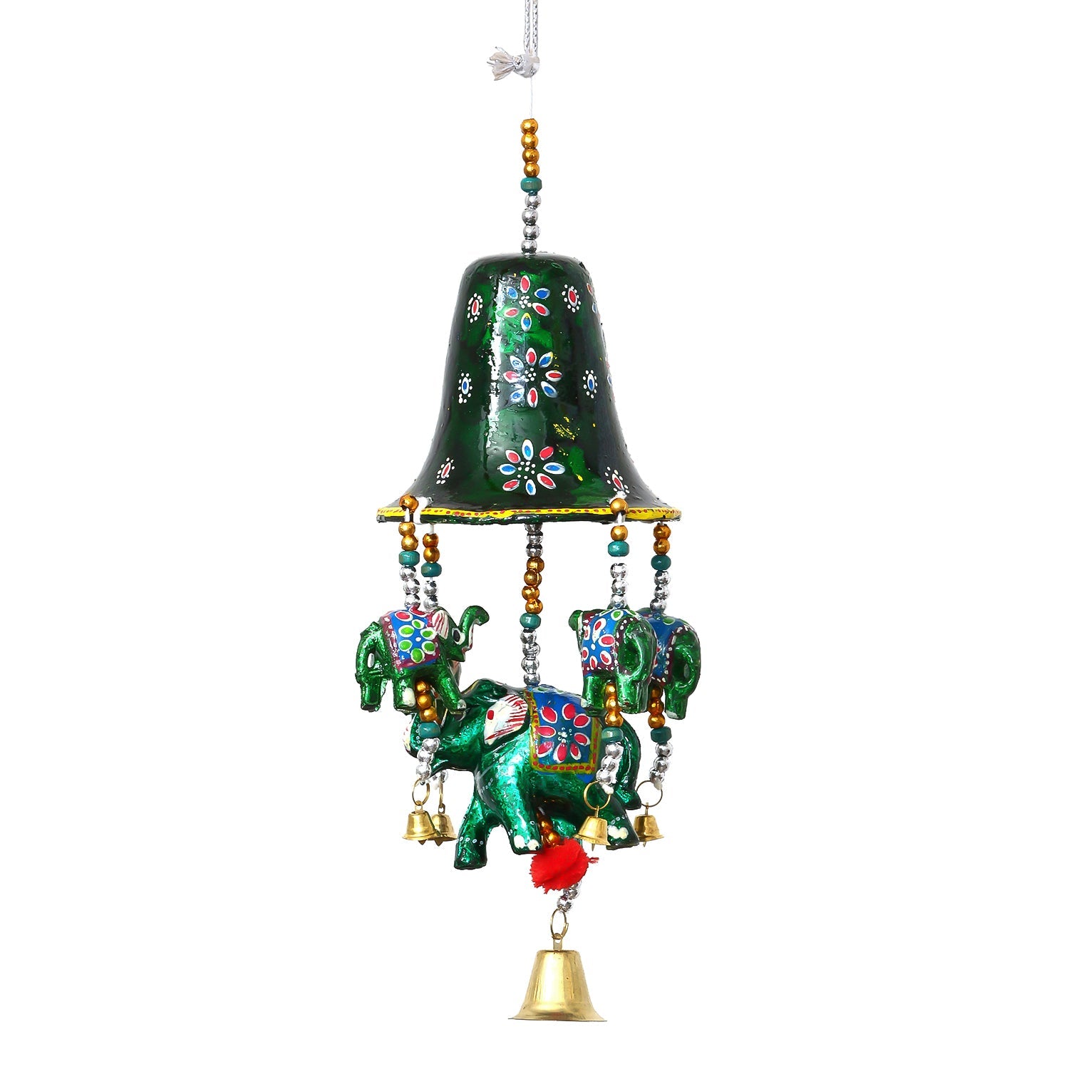 Multicolor Handcrafted Decorative Bell Shape Five Elephant Wall/Door/Window Hanging Bells Kafalo