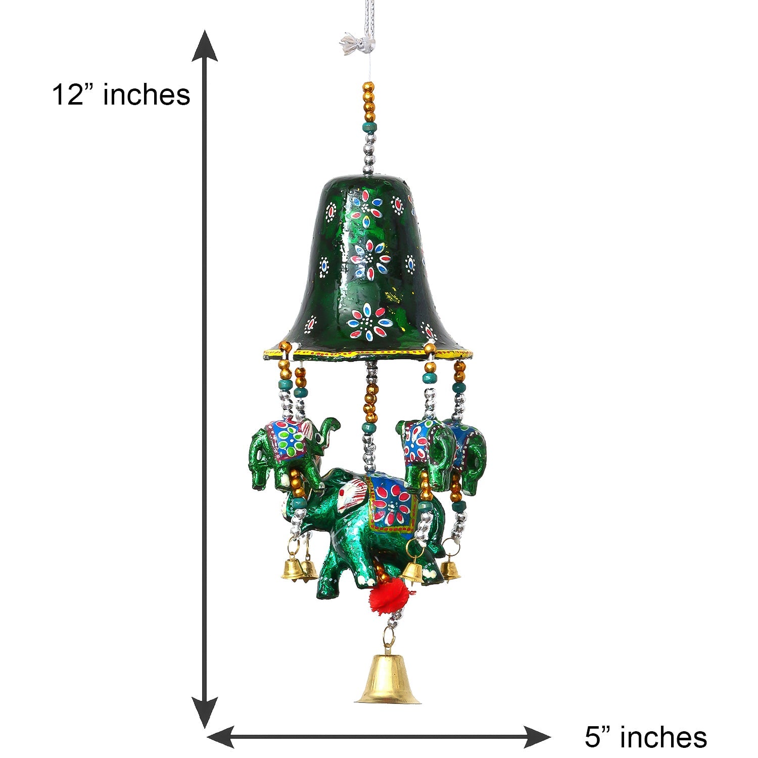 Multicolor Handcrafted Decorative Bell Shape Five Elephant Wall/Door/Window Hanging Bells Kafalo