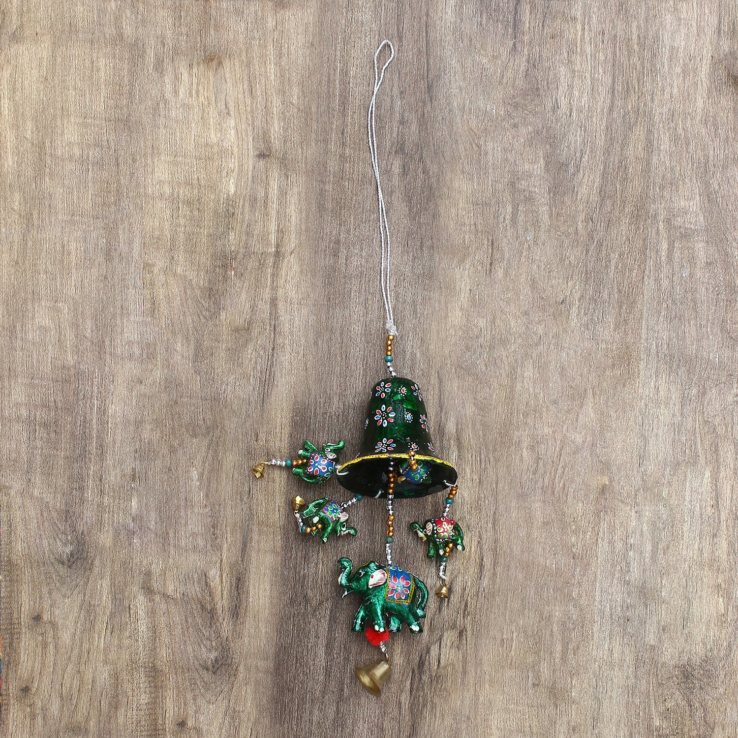 Multicolor Handcrafted Decorative Bell Shape Five Elephant Wall/Door/Window Hanging Bells Kafalo