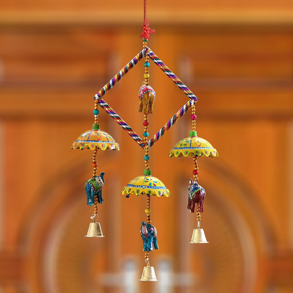 Handcrafted Decorative Elephant with Chatri Wall/Door/Window Hanging Bells
