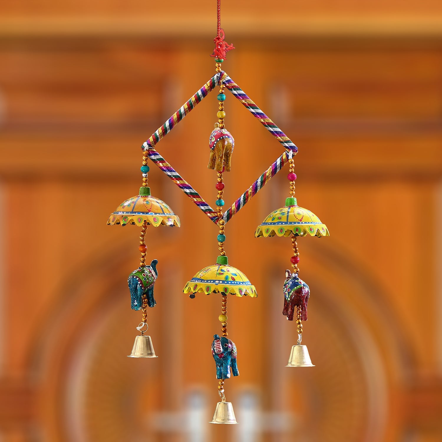 Handcrafted Decorative Elephant with Chatri Wall/Door/Window Hanging Bells