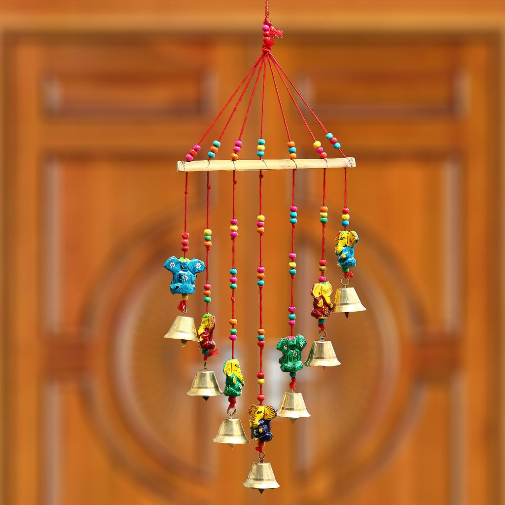 Multicolor Handcrafted Decorative Lord Ganesha Wall/Door/Window Hanging Bells Kafalo