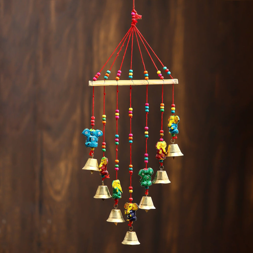 Multicolor Handcrafted Decorative Lord Ganesha Wall/Door/Window Hanging Bells Kafalo