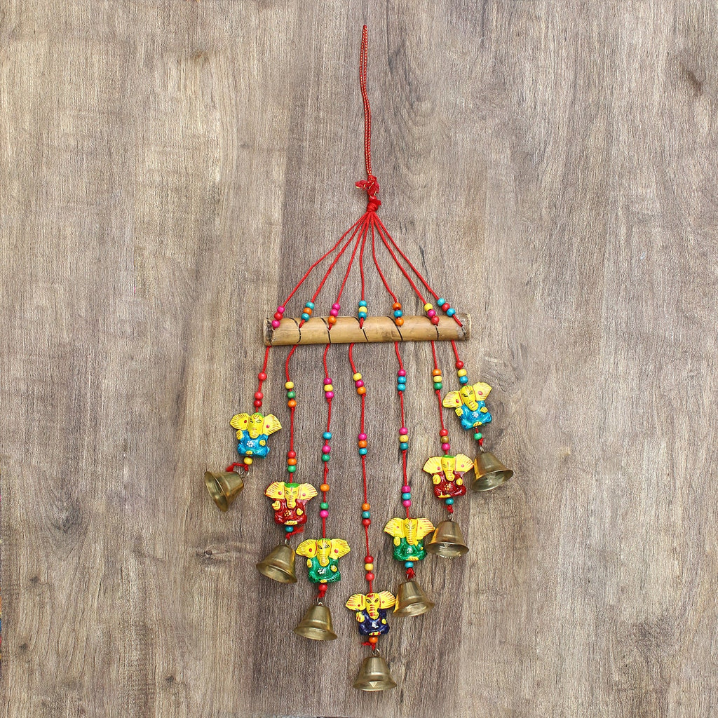 Multicolor Handcrafted Decorative Lord Ganesha Wall/Door/Window Hanging Bells Kafalo