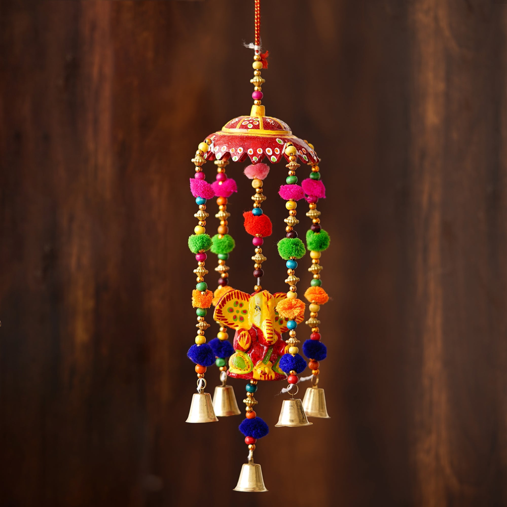 Handcrafted Decorative Lord Ganesha Wall/Door/Window Hanging Bells Kafalo