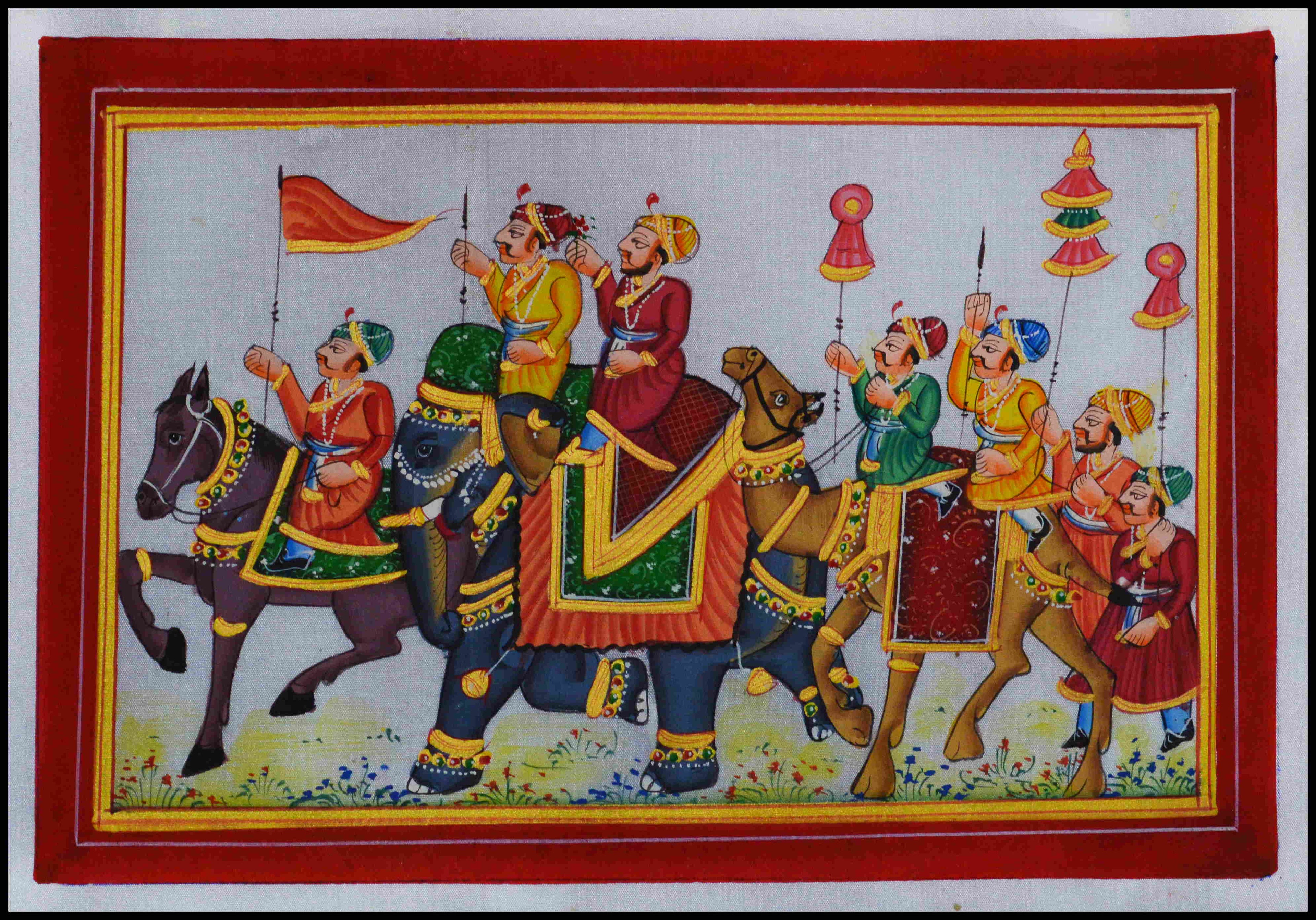 Royal Procession Original Art Silk Painting Kafalo