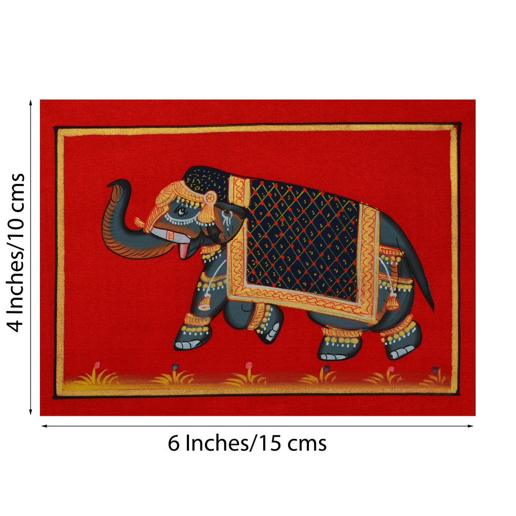 Decorated Royal Elephant Original Art Silk Painting Kafalo