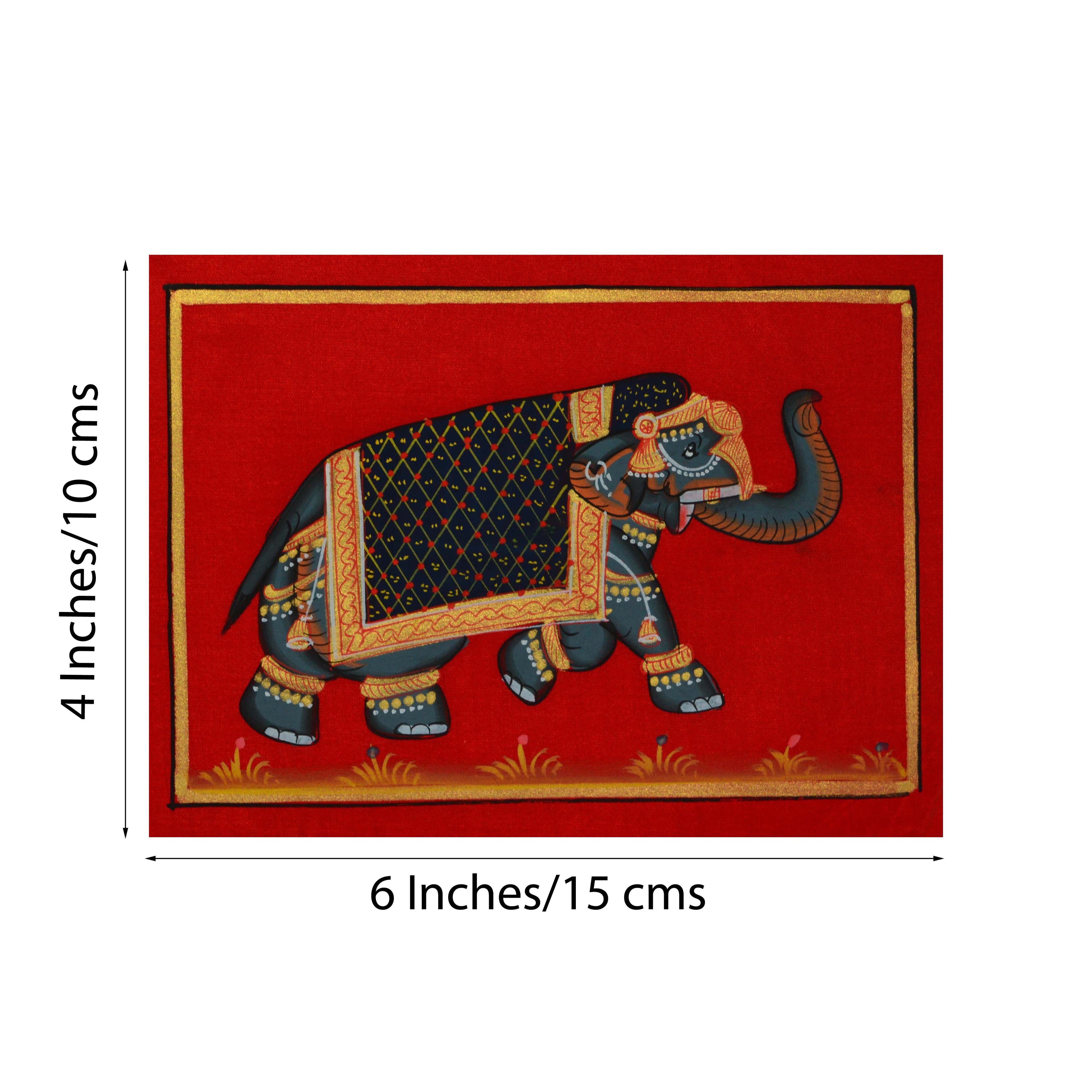 Decorated Royal Elephant on Original Art Silk Painting Kafalo