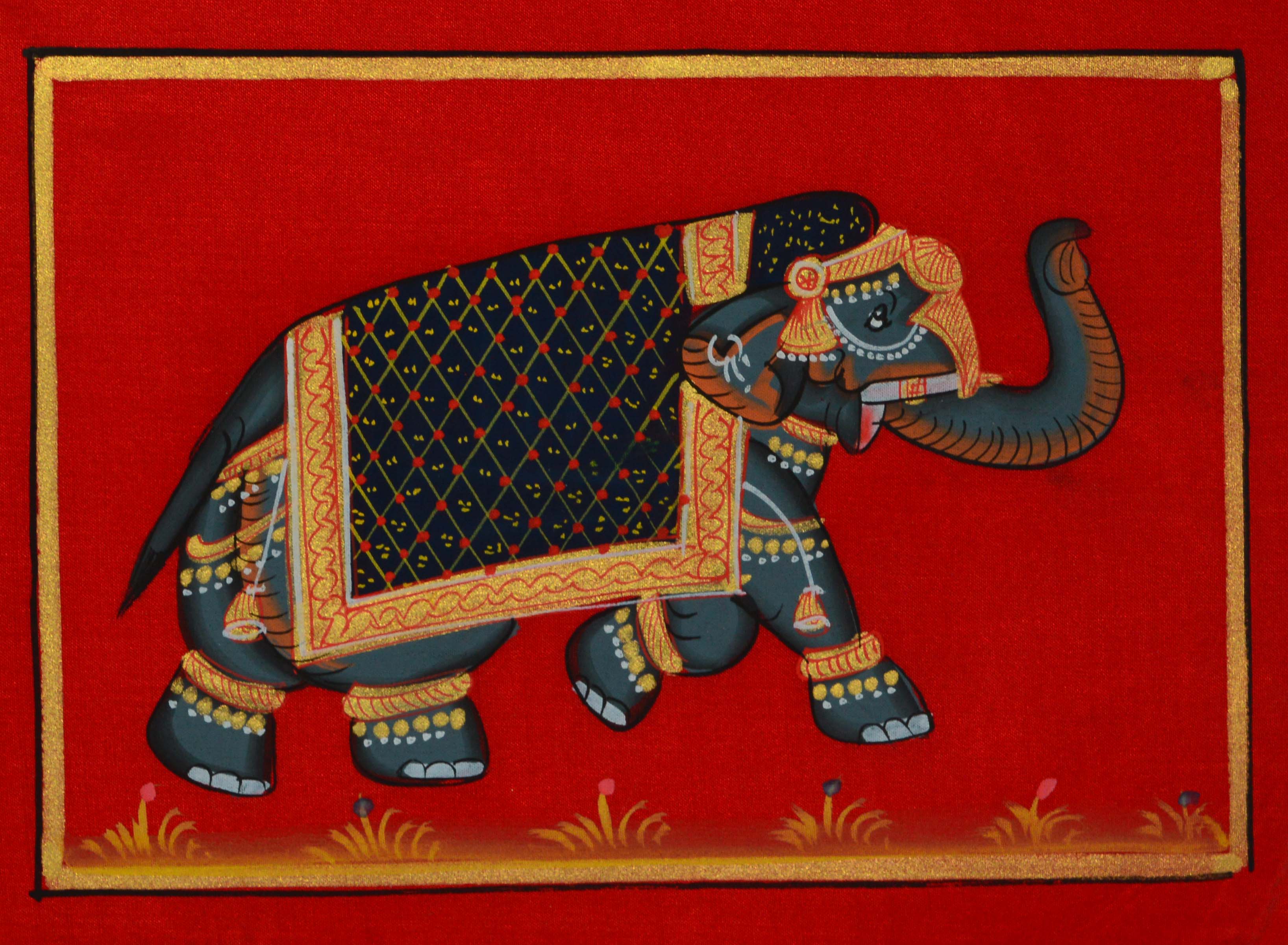 Royal Elephant Original Art Silk Painting Kafalo