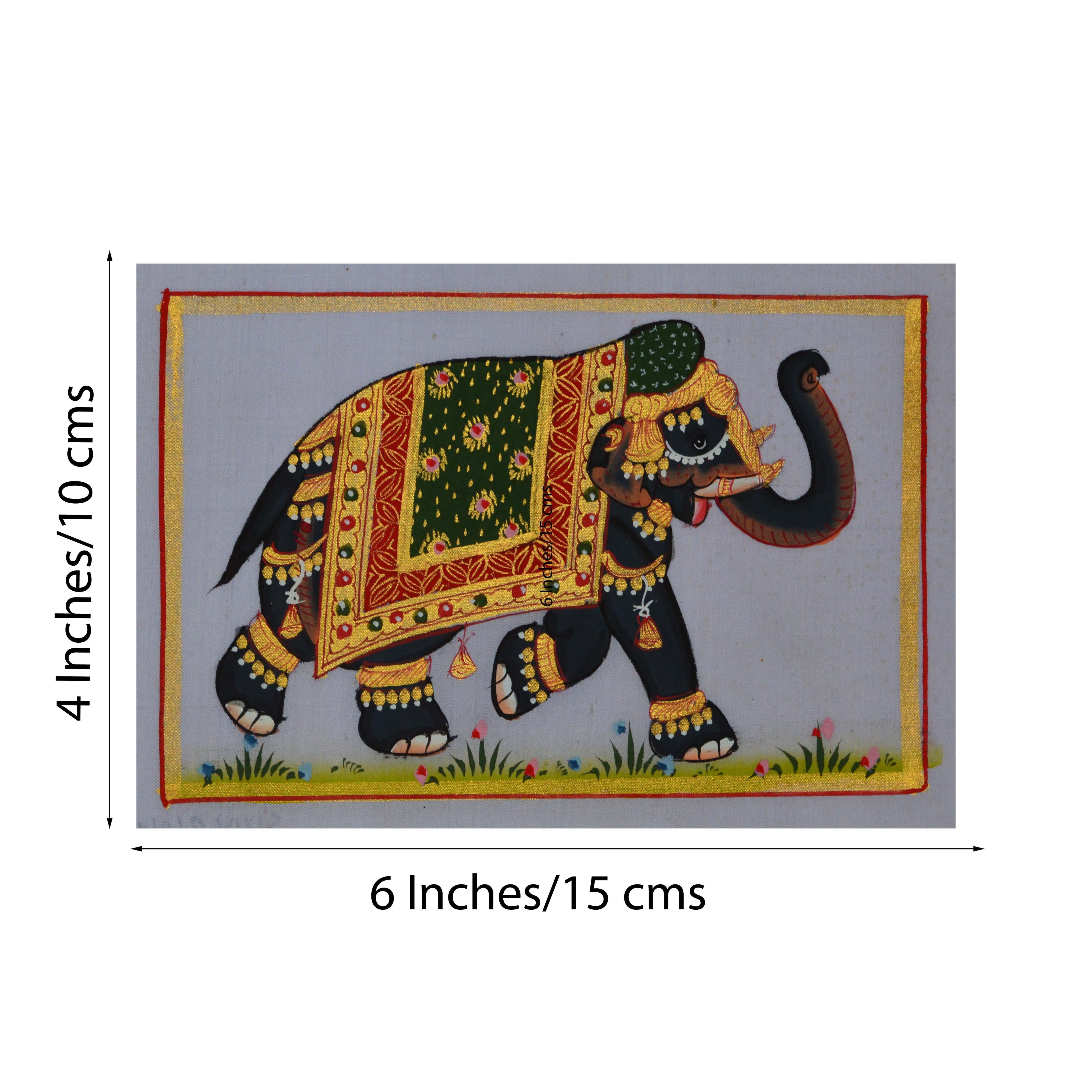 Royal Elephant decorated with Gold Ornaments Original Art Silk Painting Kafalo