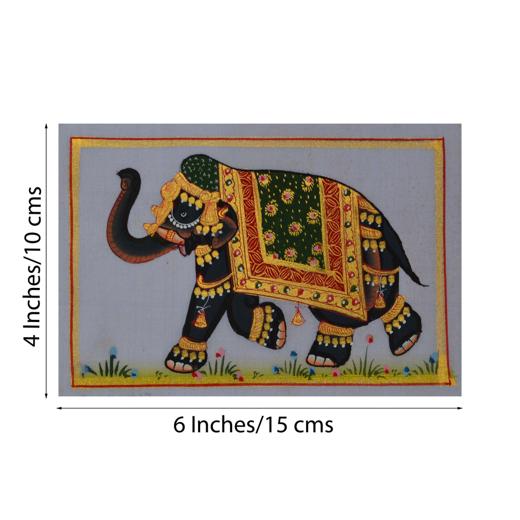 Royal Elephant decorated with Gold Ornaments on Canvas Original Art Silk Painting Kafalo