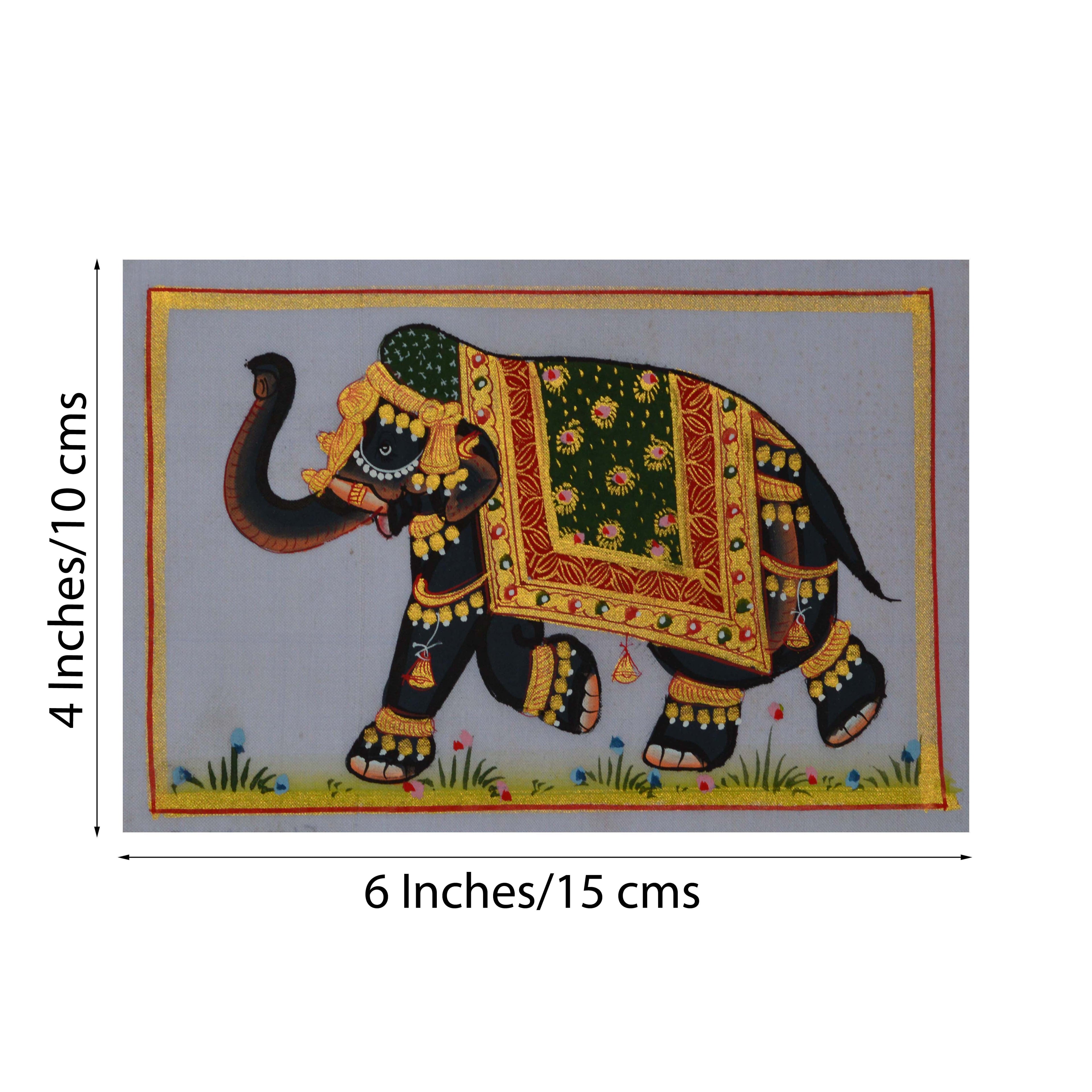 Royal Elephant decorated with Gold Ornaments on Canvas Original Art Silk Painting Kafalo