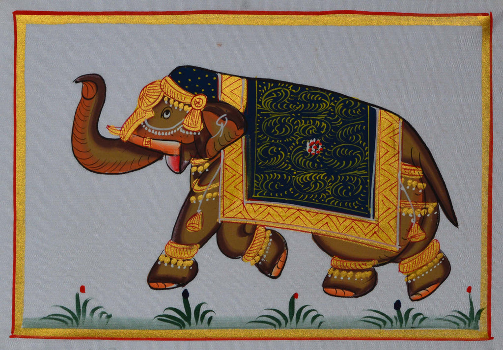 Royal Elephant Original Art Silk Painting Kafalo