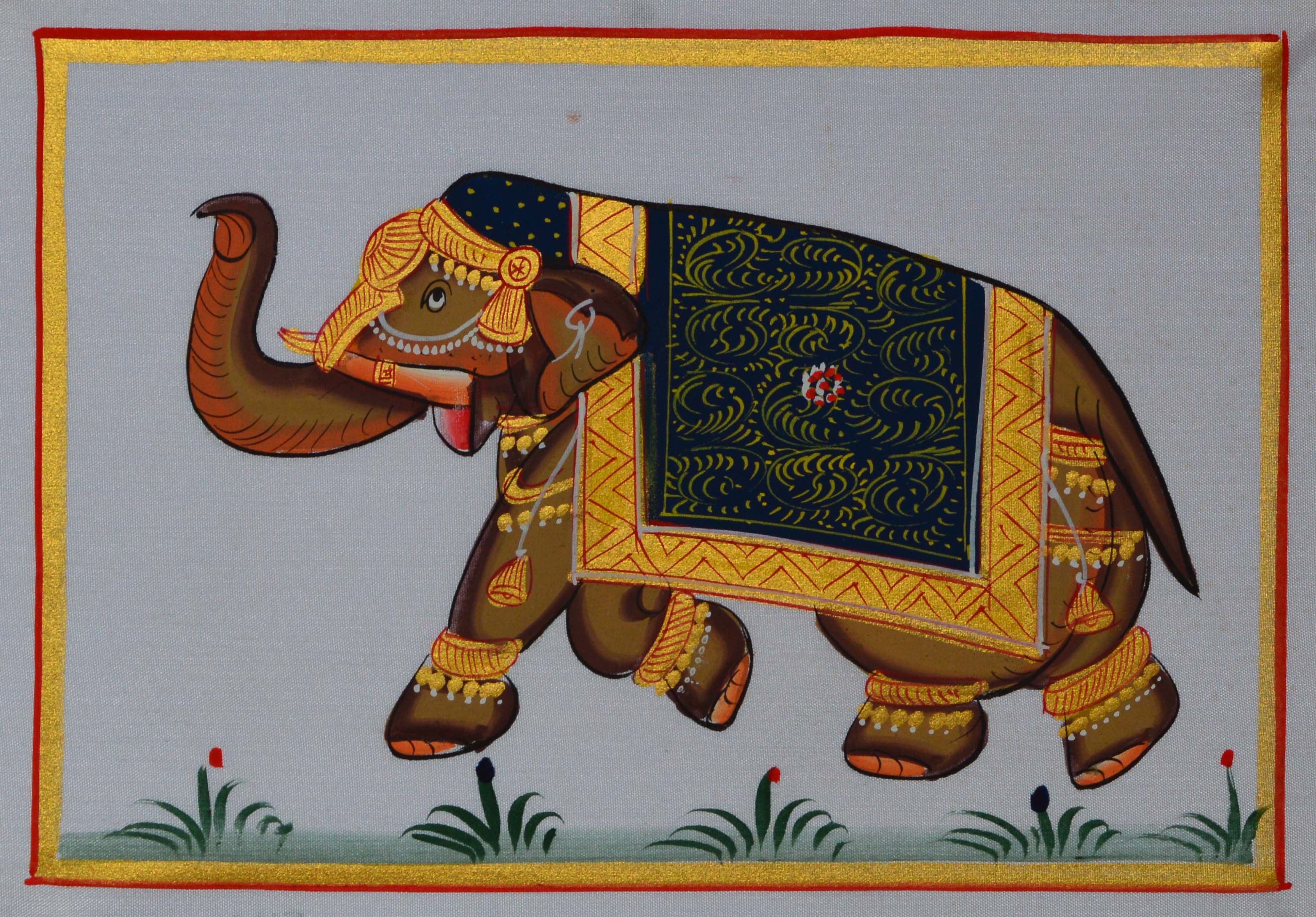 Royal Elephant Original Art Silk Painting Kafalo