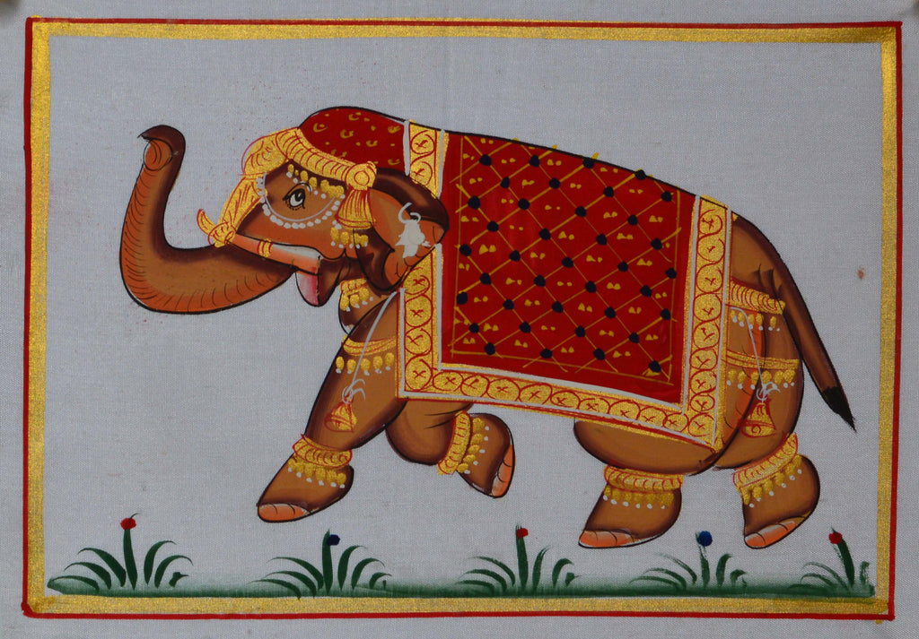 Royal Elephant Original Art Silk Painting Kafalo
