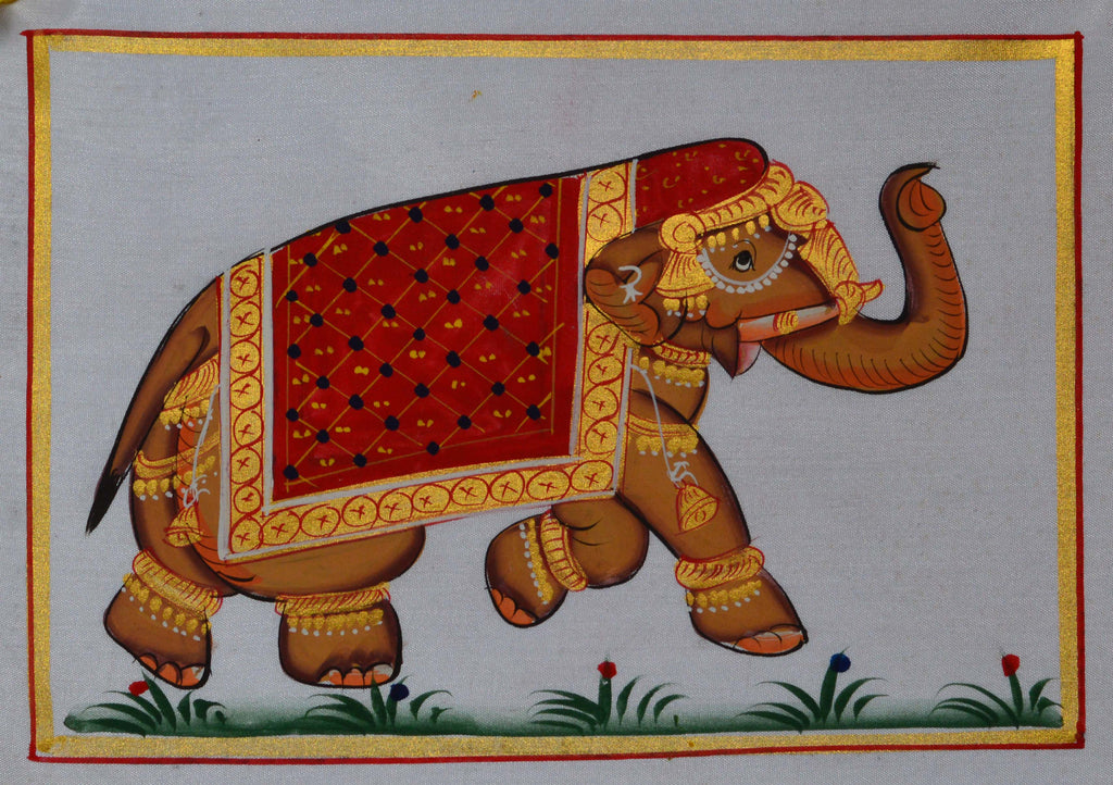 Royal Elephant Original Art Silk Painting Kafalo