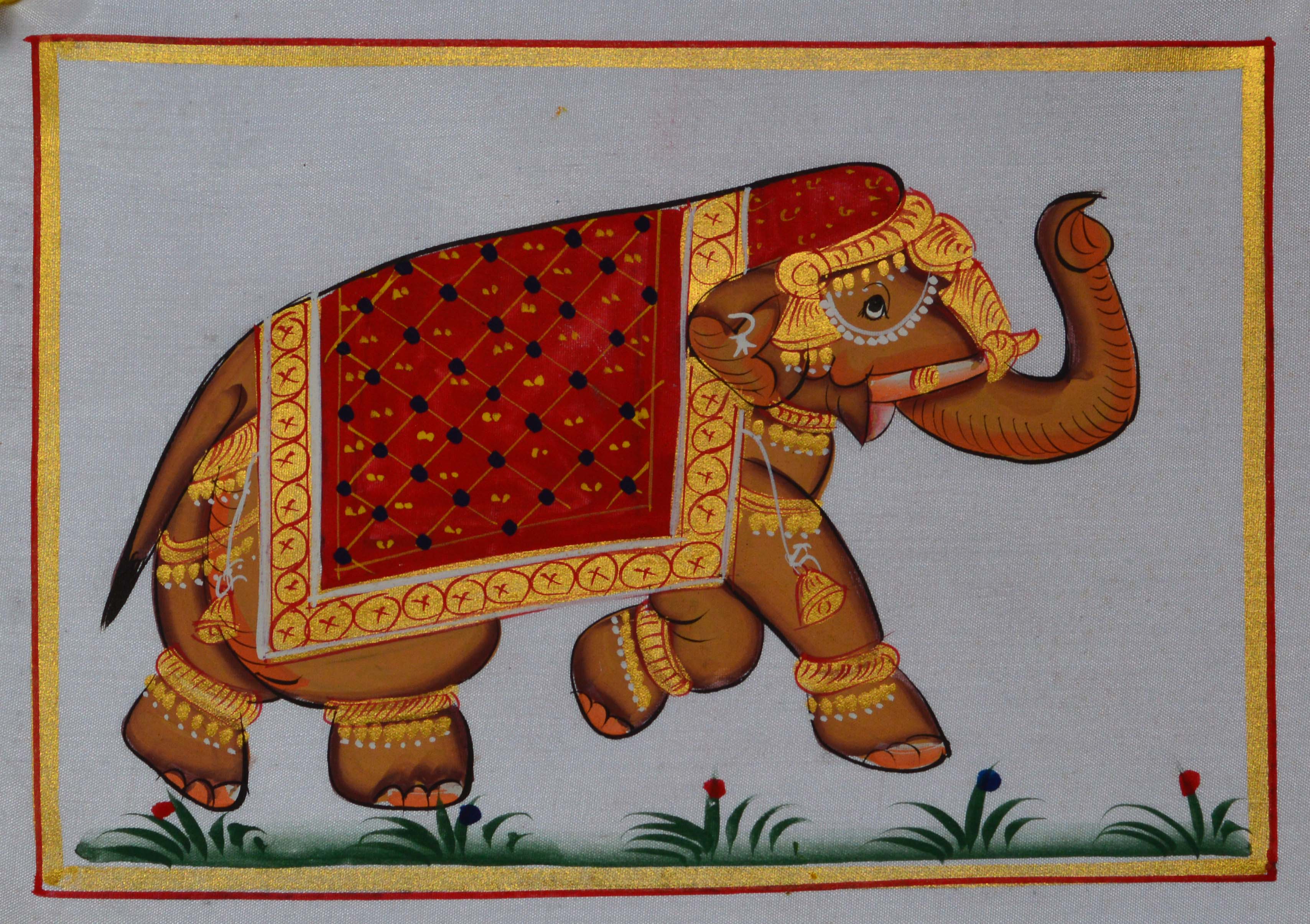 Royal Elephant Original Art Silk Painting Kafalo