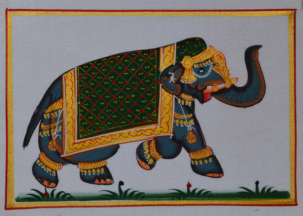 Royal Elephant Original Art Silk Painting Kafalo