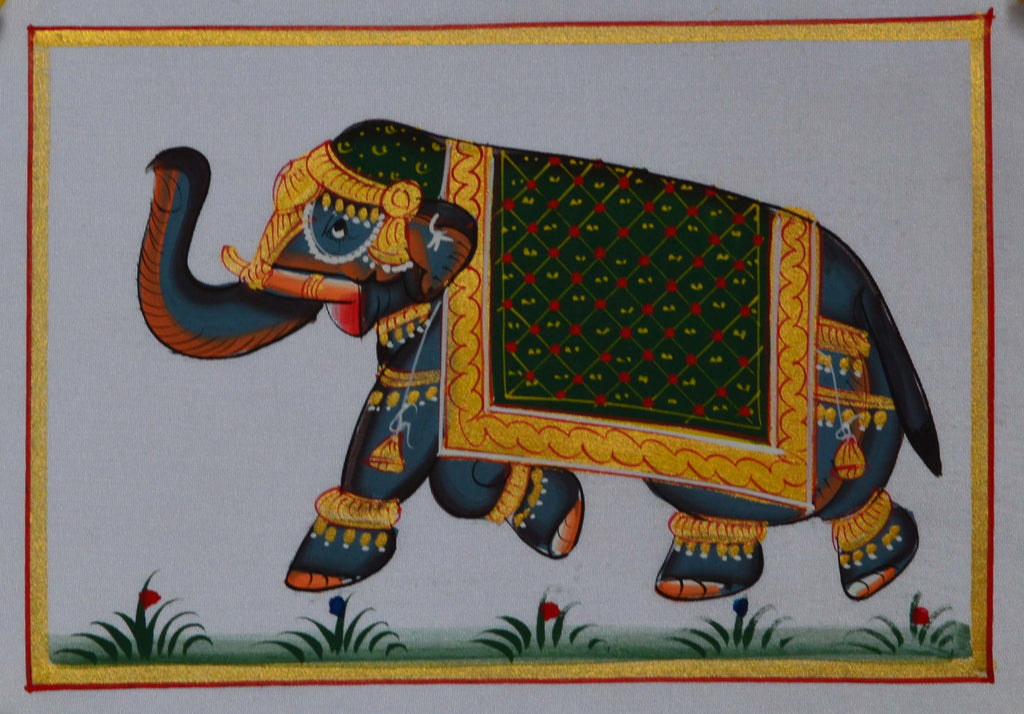 Royal Elephant Original Art Silk Painting Kafalo
