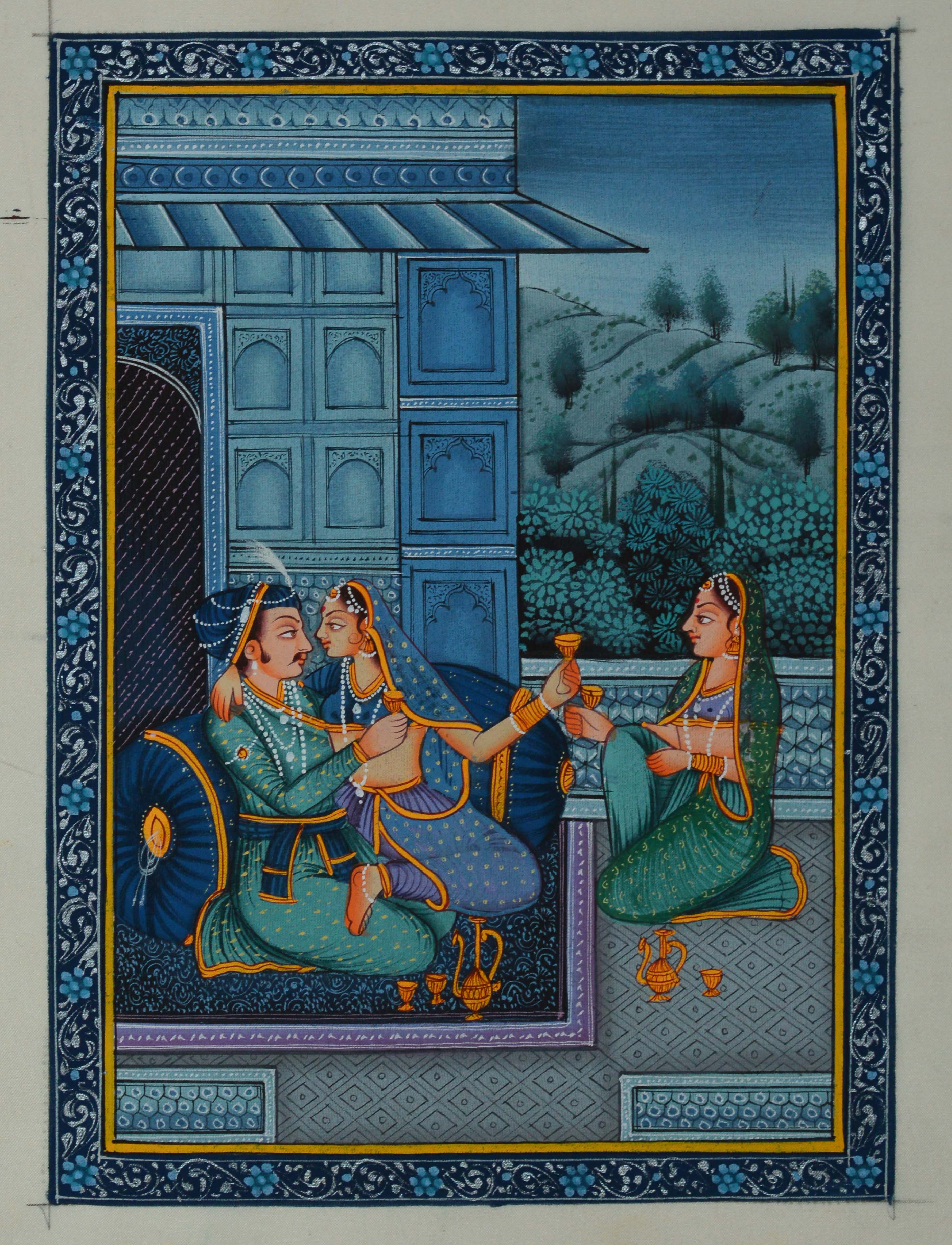 Royal Couple Romantic Scene Original Art Silk Painting Kafalo