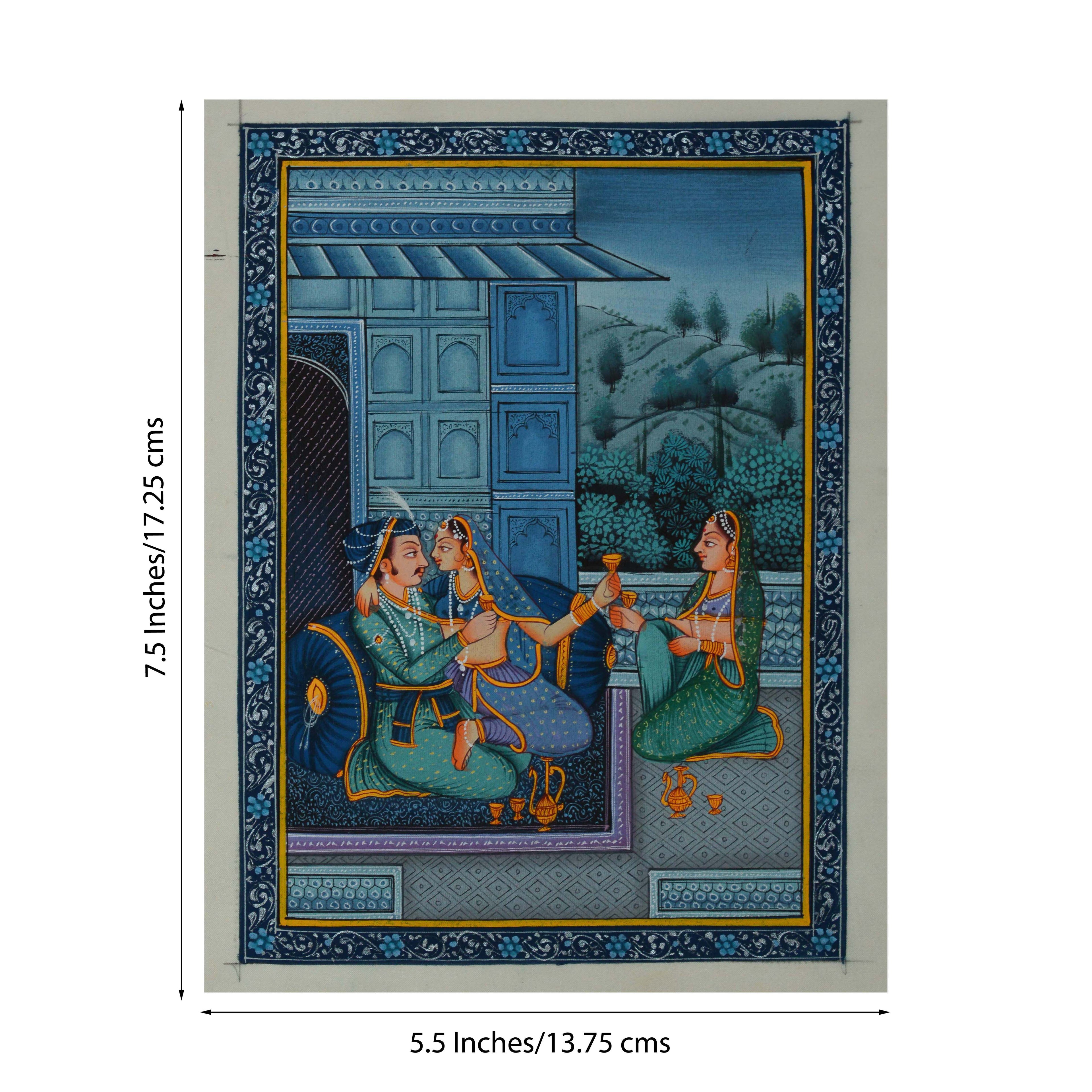 Royal Couple Romantic Scene Original Art Silk Painting Kafalo