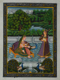Queen Playing with Peacocks Original Art Silk Painting Kafalo