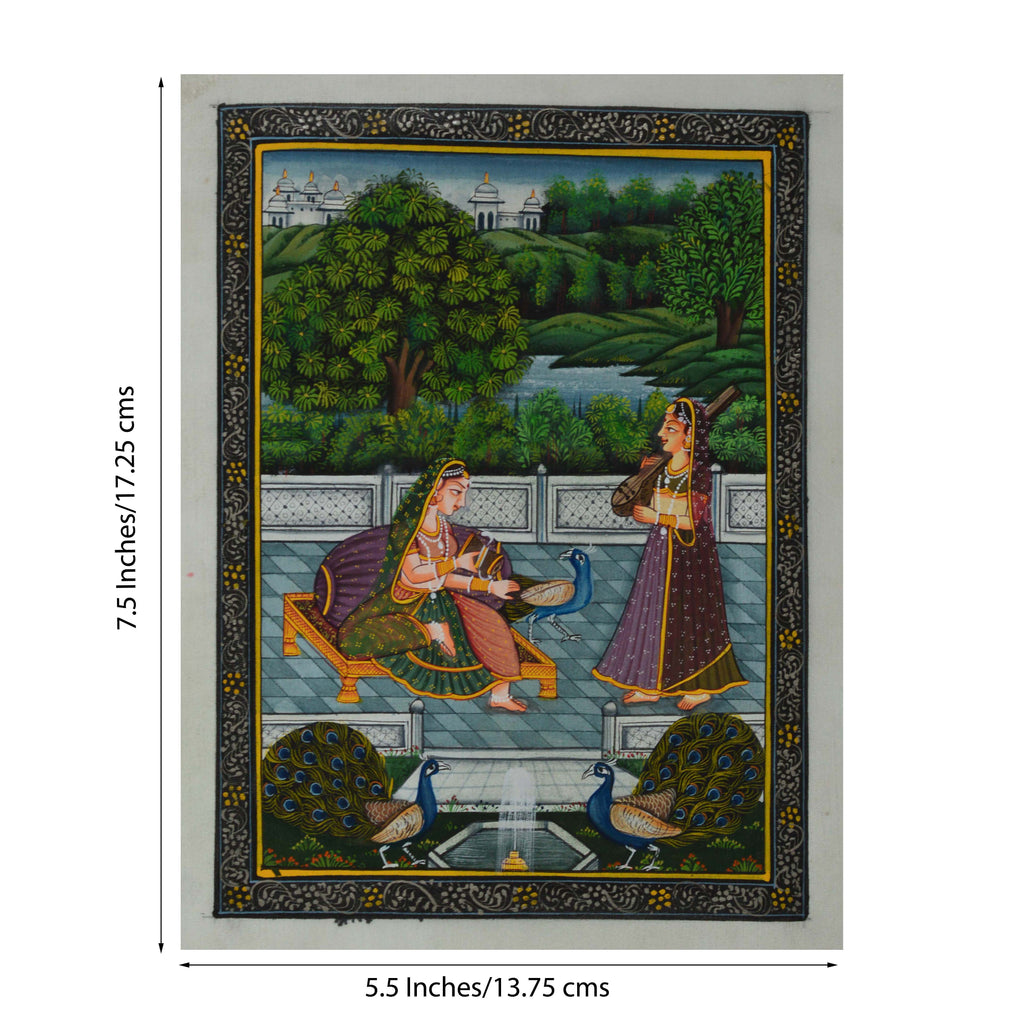 Queen Playing with Peacocks Original Art Silk Painting Kafalo