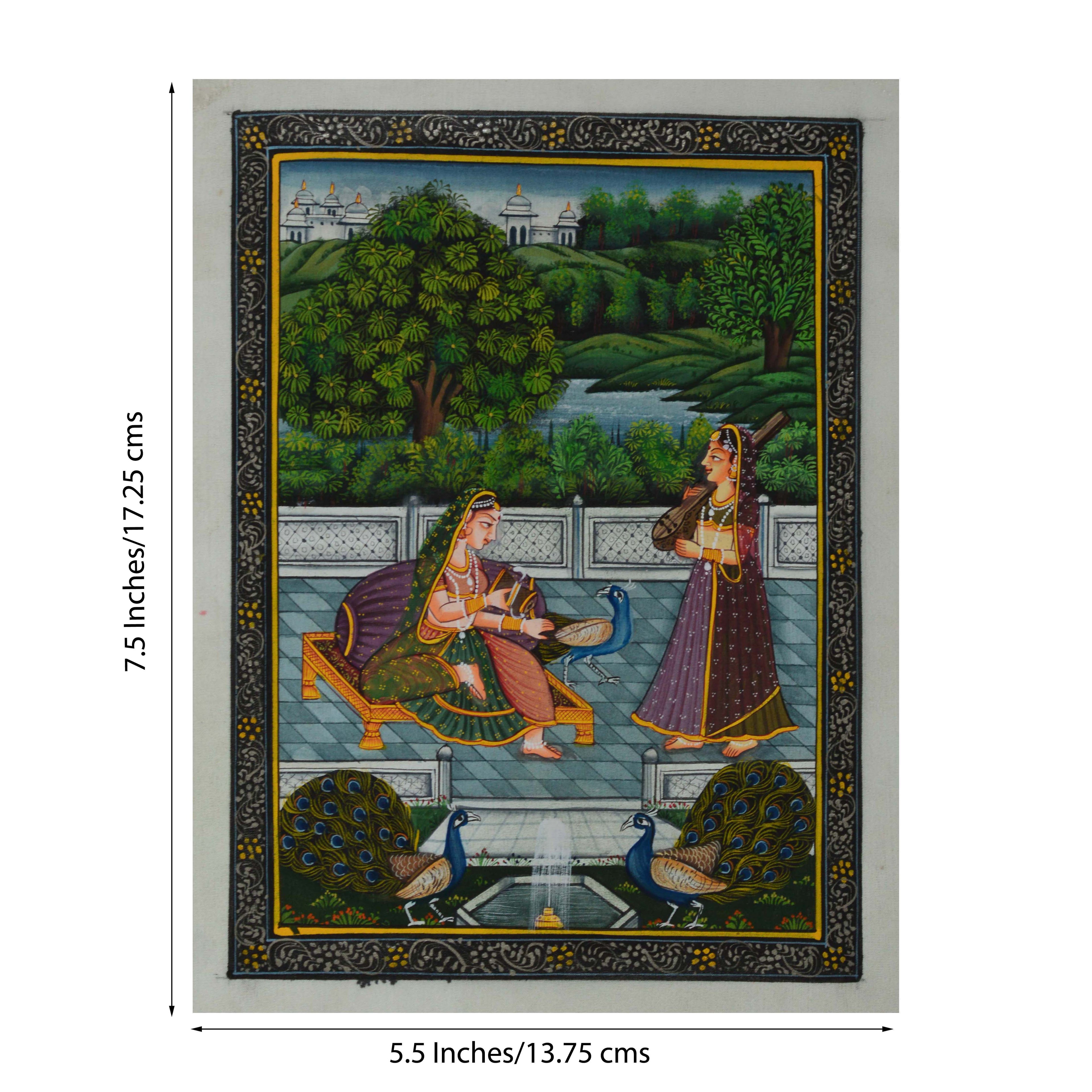 Queen Playing with Peacocks Original Art Silk Painting Kafalo